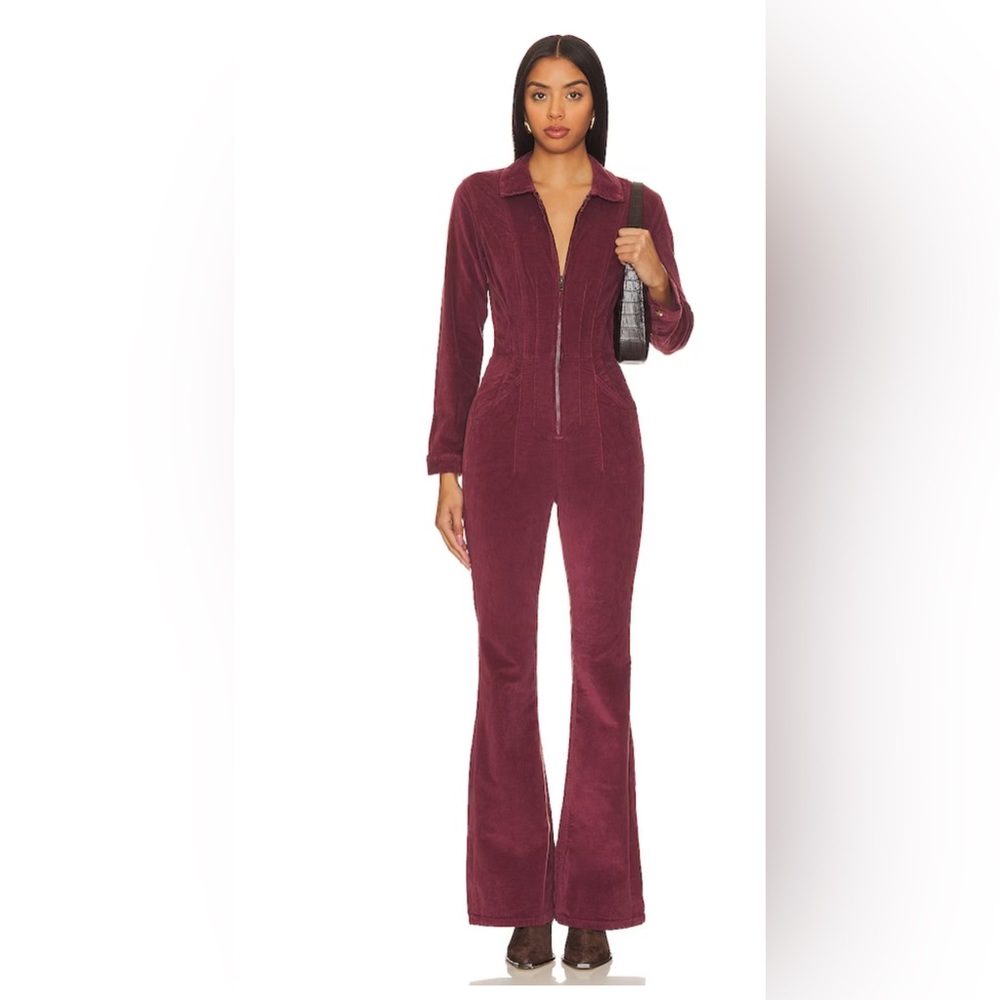 Free People Jayde Cord Flare Jumpsuit in Cordovan